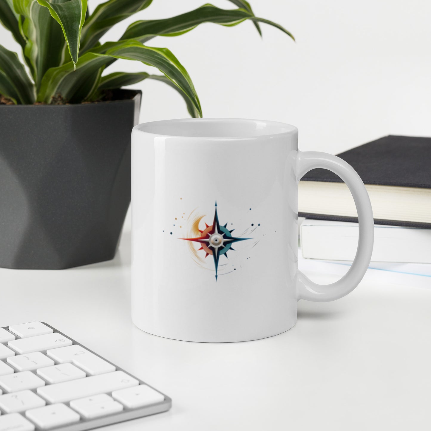 White Compass3 glossy mug