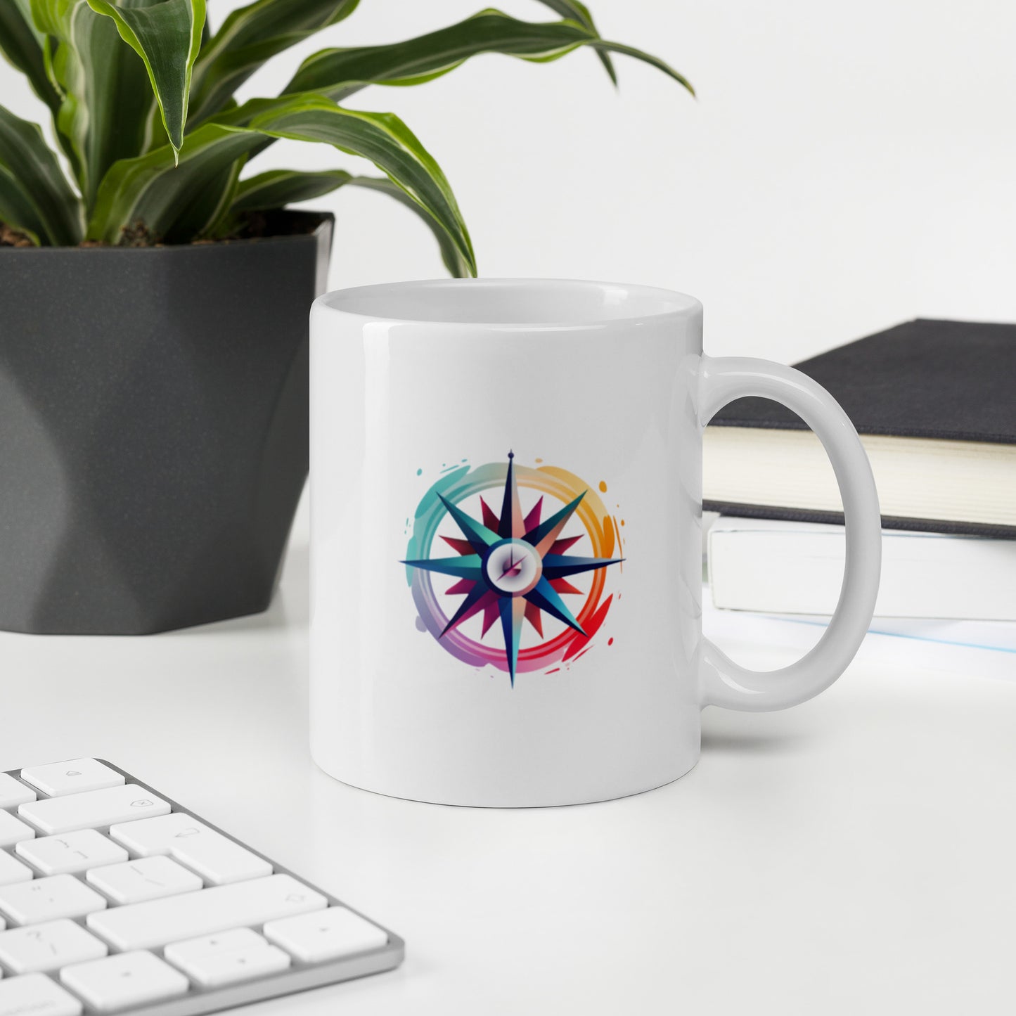 White Compass2 glossy mug